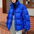 thumbnail image 2 of Jinhomg Womens Stand Collar Coat Fall Winter Warm Full-Zip Puffer Jacket Loose Cozy Long Sleeve Down Coats Summer Saving Blue XXL, 2 of 7