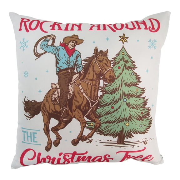 Mainstays Cowboy Christmas 16 in x 16 in Reversible Decorative Outdoor Throw Pillow