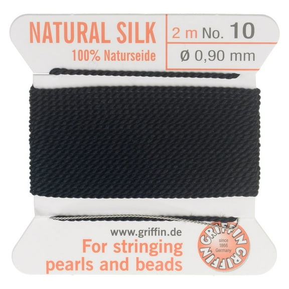 Griffin Silk Beading Cord & Needle, Size 10 (0.9mm), 2 Meters, Black