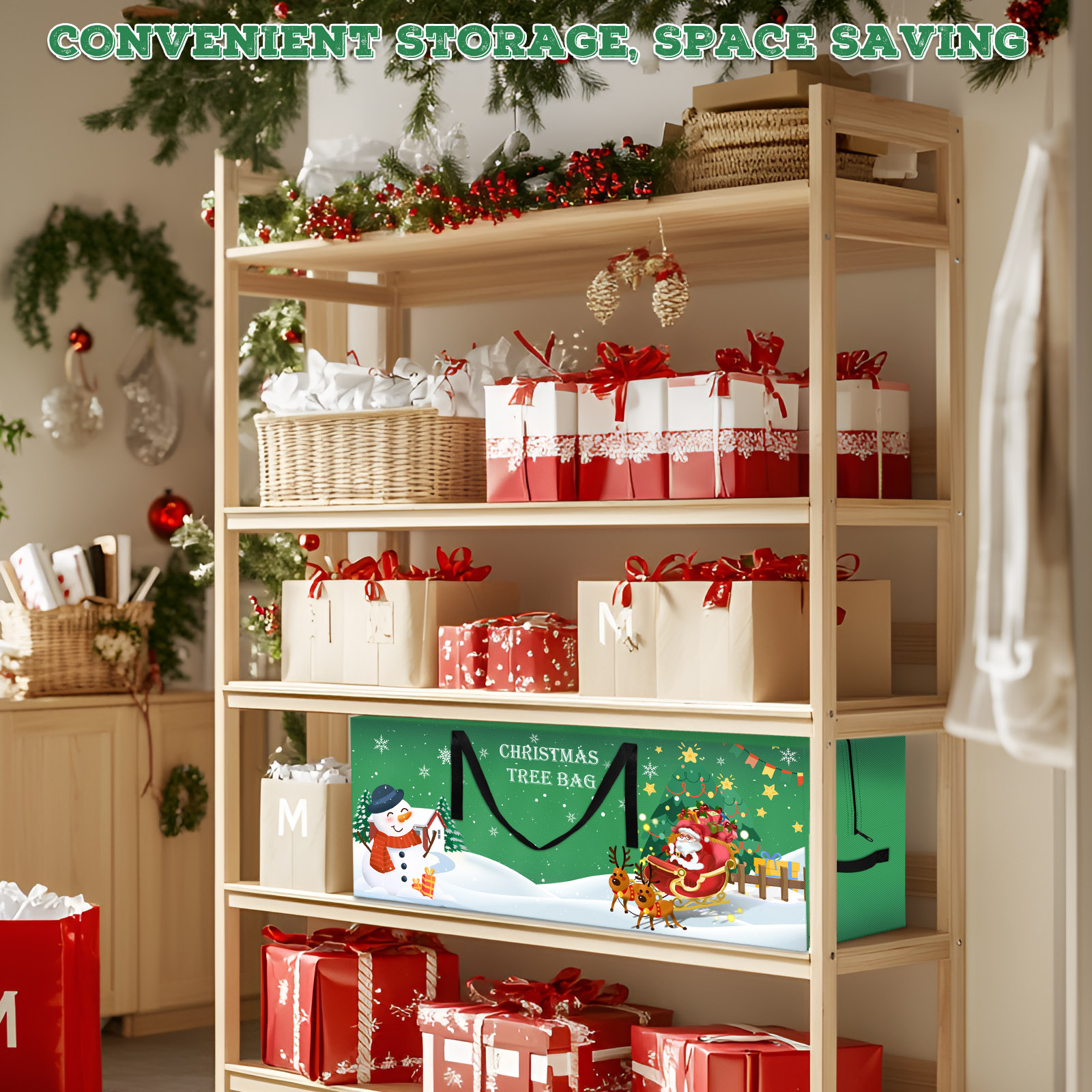 Christmas Tree Storage Bag 7.5 Ft Large Christmas Tree Bag with Reinforced Handles & Dual Zippers Wide Opening, Heavy Duty Oxford Fabric Xmas Ornament Storage Box Protects From Moisture, Dust