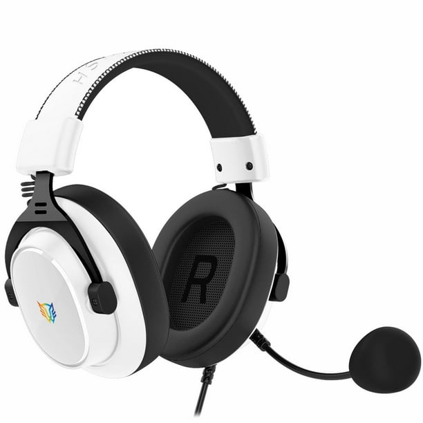 Audifonos Diadema Gamer BALAM RUSH AVIATOR EXPERT HA777 Microfono Desmontable 3.5mm + USB RGB PC Consolas Blanco BR-941150
