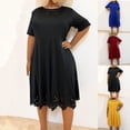 thumbnail image 2 of Gnshining Summer Lace Dress for Women Plus Size Mini Dress Solid Color Ruffle A-Line Dress Crew Neck Short Sleeve Dress, 2 of 7