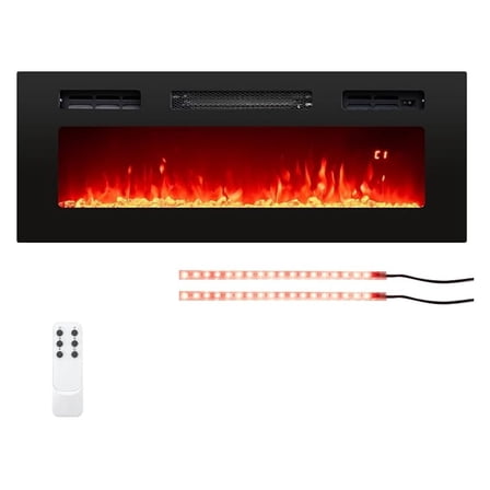 36 Inches Electric Fireplace, 5,000 BTU Fireplace Insert with LED Light Strips, , Crystal Stones & Adjustable Flame Effect, 1-8H Timer, Thermostat & Overheat Protection