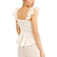 thumbnail image 3 of Women Fly Sleeve Crop Tank Tops Square Neck Ruched T-Shirts Summer Backless Slim Fit Blouses, 3 of 4