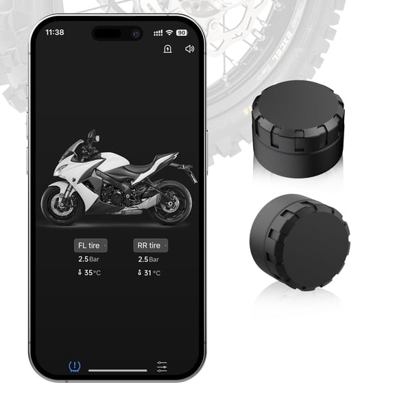 Moman Motorcycle Tire Pressure Monitoring System,Set of 2 Tire Pressure and Temperature Alarm Support iOS & Android