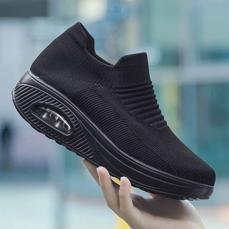 

Round Toe Air Cushion Bottom Flying Knit Single Shoes European And Beautiful Women Shoes