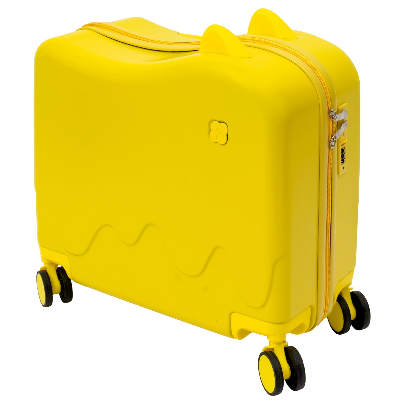 Yellow 18in" Kids Ride-On Suitcase with Wheels & Lock, Cute Lightweight Tow-Along Luggage with Password Lock, Storage Pockets & Universal Wheels