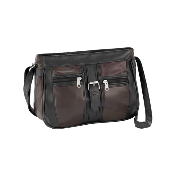 Black Multi-Color Patch Leather Shoulder Bag, Crafted with Sheep Leather and PVC, Womens Accessories - Measures 10 5/8" Wide x 7 5/8" High x 3 1/2" Deep