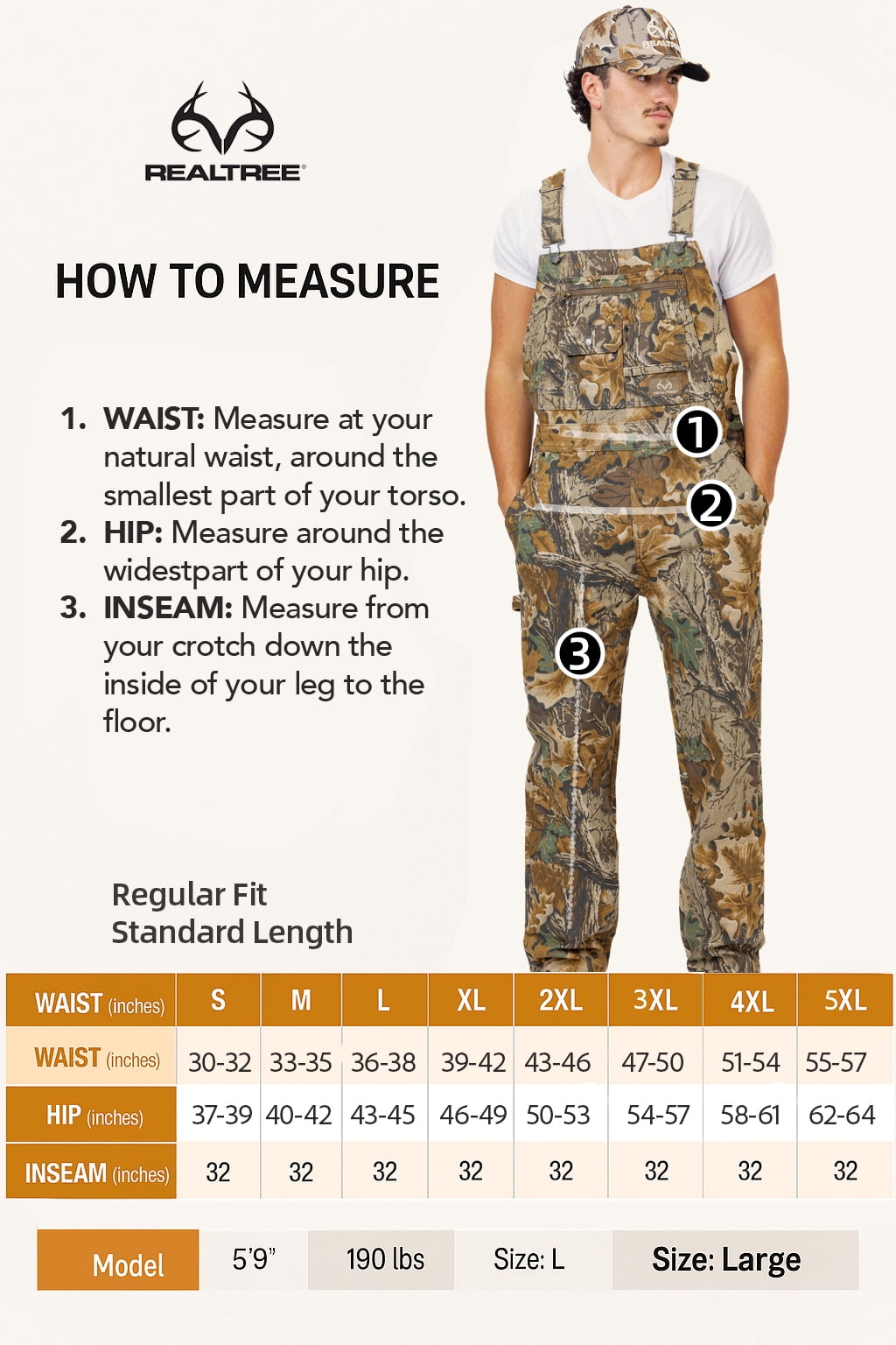 Realtree Men's Camo Hunting Cotton Bib Overalls, All-season Uninsulated Camouflage Bib Overalls for Outdoor Activities | Size L