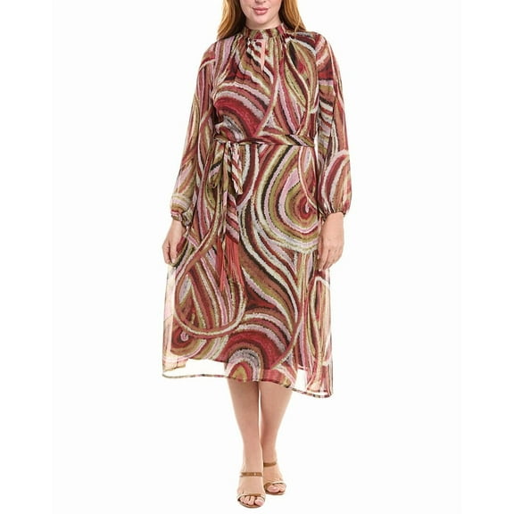 Tahari ASL womens Plus Tie Waist Midi Dress, 18W, Green