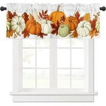 Harvest Pumpkin Curtains Valance for Bedroom Living Room, Thanksgiving Fall Maple Leaves Curtains & Drapes Rod Pocket Seasonal Autumn Valance for Kitchen Window Curtains Over Sink 54x18in