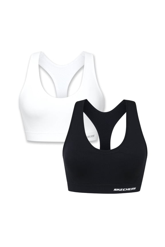 2 Pack Women's Racerback Sports Bra - Seamless, Bright White/Jet Black, Flexible Movement, Sujetador Deportivo