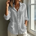 thumbnail image 3 of CHGBMOK Women's Linen Shirt Casual Long Sleeve Collared Blouse Button Down Cotton Tops with Pocket, 3 of 9