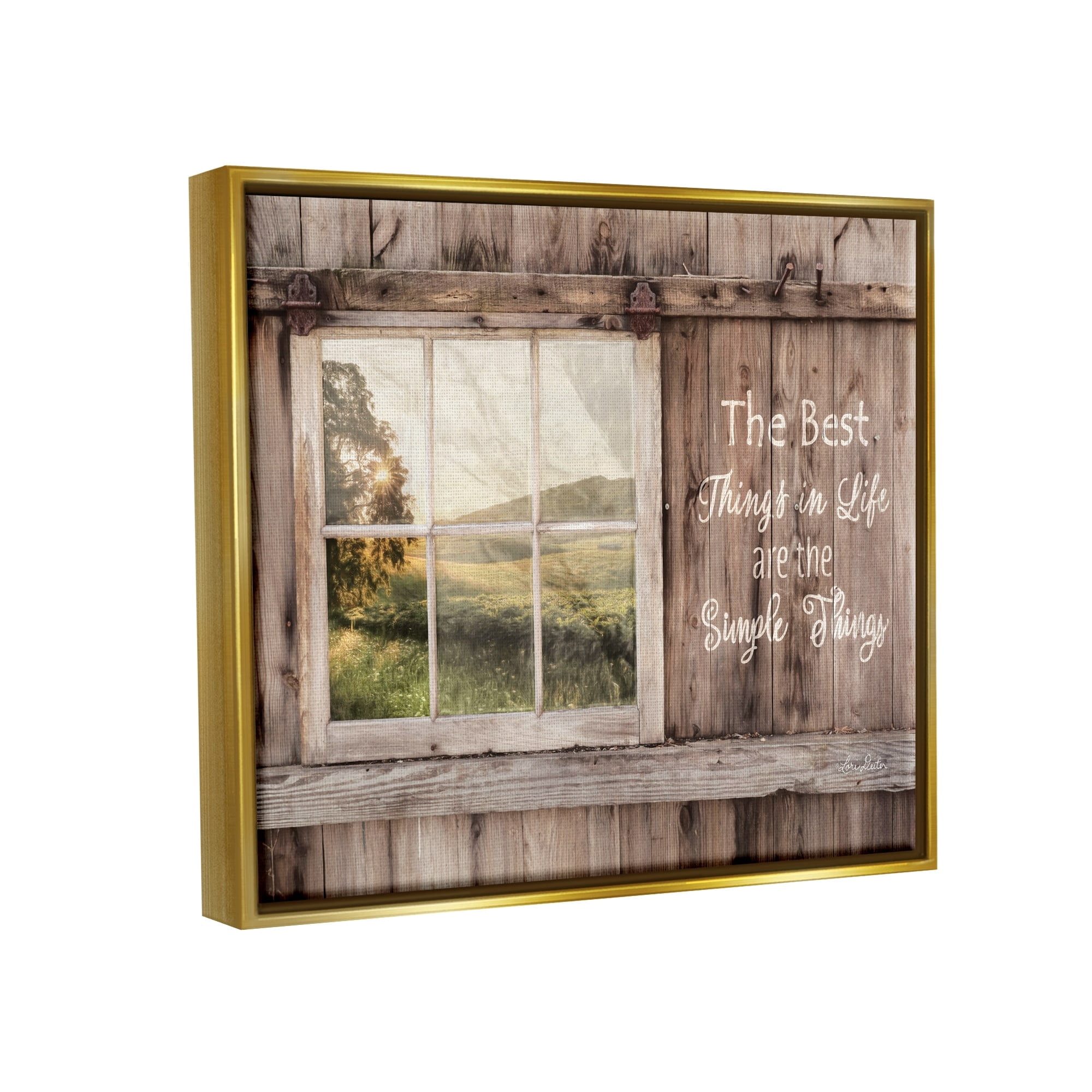 Stupell Industries Simple Things Rustic Barn Window Distressed Photograph Metallic Gold Framed Floating Canvas Wall Art, 24x30, by Lori Deiter