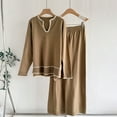 thumbnail image 3 of AINIYS Womens 2 Piece Outfits Loungewear Sets V Neck Solid Color Pullover Knit Sweaters Wide Leg Pants Matching Sweatsuit Set Beige Free Size, 3 of 3