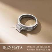 JeenMata 1.50 Carat Princess Cut Moissanite Wedding Set - Bridal Set - Channel Set Ring - Handmade Ring - 18k White Gold Plated for Women