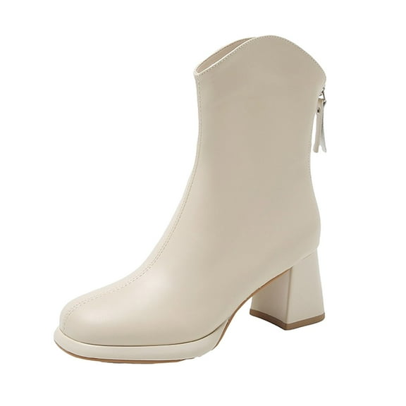 Mid Calf Dress Boots for Women 2024 Fashion Square Toe Leather Block High Heel Wide Ankle Booties