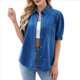 thumbnail image 3 of Camisa Vaquera para Mujer, Estilo Informal de Negocios, con Botones, para el Trabajo, con Mangas Abullonadas, para Verano Azul Oscuro L, 3 of 9