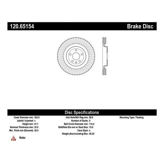 Centric Parts Disc Brake Rotor P/N:120.65154 Fits select: 2013-2019 FORD EXPLORER, 2013-2019 FORD FLEX