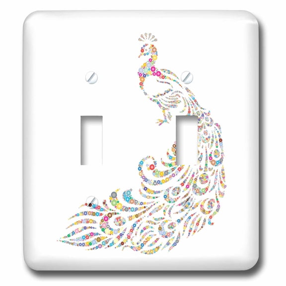 3dRose, Image of Glittery Multicolor Peacock On White, double toggle switch
