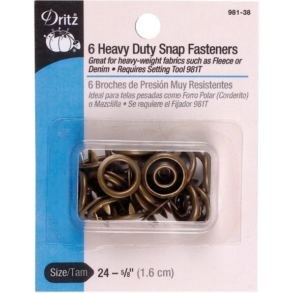 Dritz Heavy-Duty Snap Fasteners 5/8" 6/Pkg-Antique Brass