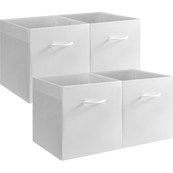 StorageWorks Storage Cubes, 13-inch Leather Bins with Handle, Cube Organizer Baskets for Shelves and Closet, Collapsible Storage Bins, 4-Pack, White