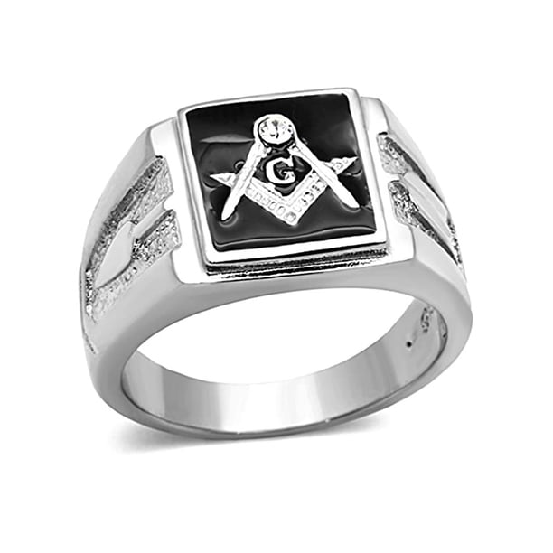 ANIEJUFI Stainless Steel Masonic Ring For Men - Blue Freemason Symbol Signet Band