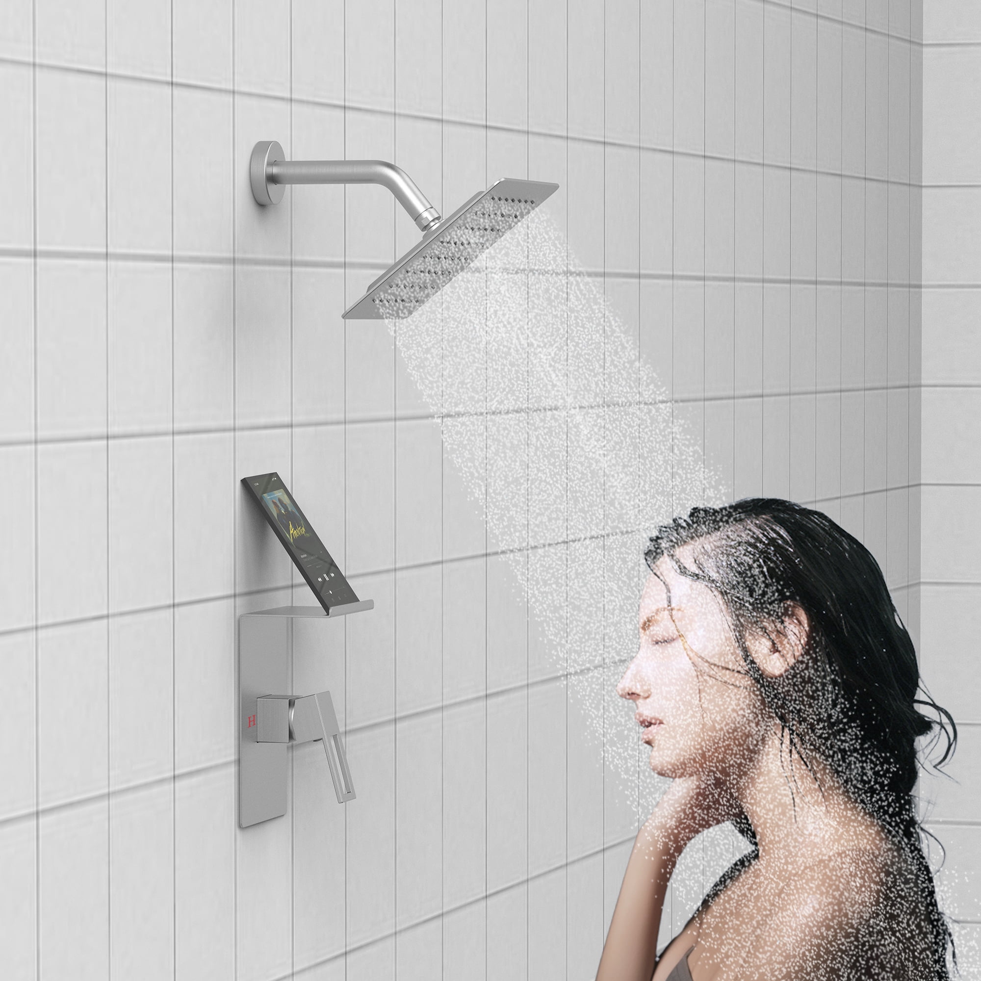 Shower Faucet With Storage Rack 8-inch Rain Shower Head Shower decoration kit with single spray shower head Shower Faucet Set Complete Brushed Nickel wi