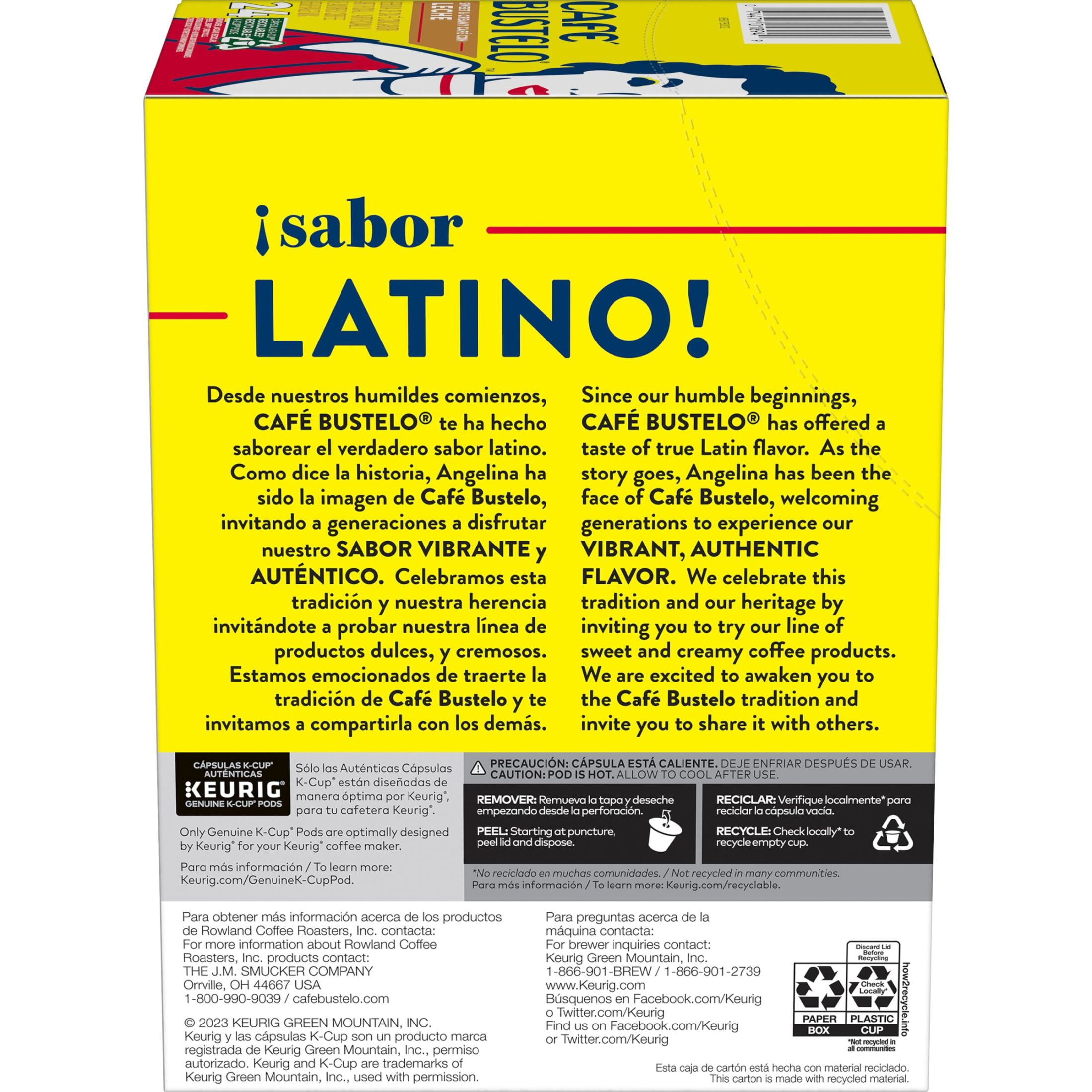 (4 pack) Cafe Bustelo Sweet & Creamy Cafe con Leche Coffee Drink, Keurig K Cup Pods, 24 Count Box