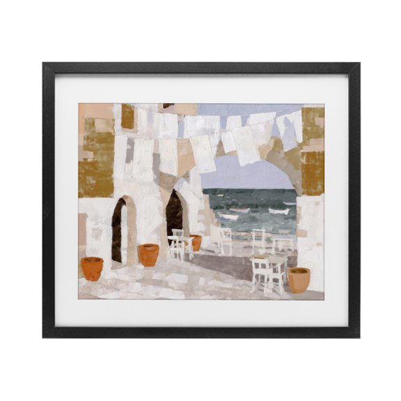 Stupell Industries Coastal Coastal Village Plaza Laundry Black Framed Print Under Glass, 16 x 13, by Chromatic Storm Studio