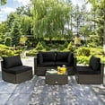 thumbnail image 4 of Patiojoy 5PCS Rattan Patio Furniture Set Cushioned Sofa Chair Coffee Table Set Easy Assemble Black, 4 of 10