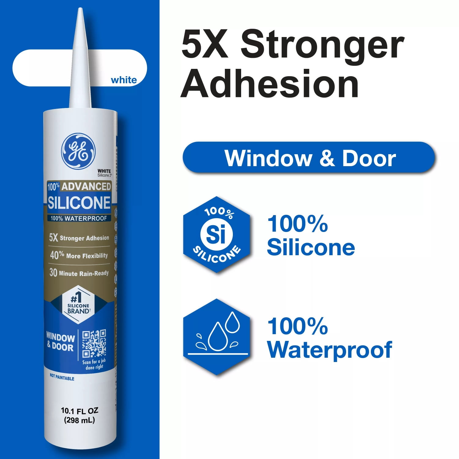 (12 pack) GE Advanced Silicone Window & Door Sealant, Pack of 1, White 10.1 fl oz Cartridge