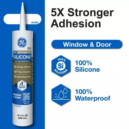 GE Advanced Silicone Window & Door Sealant, Pack of 1, White 10.1 fl oz Cartridge