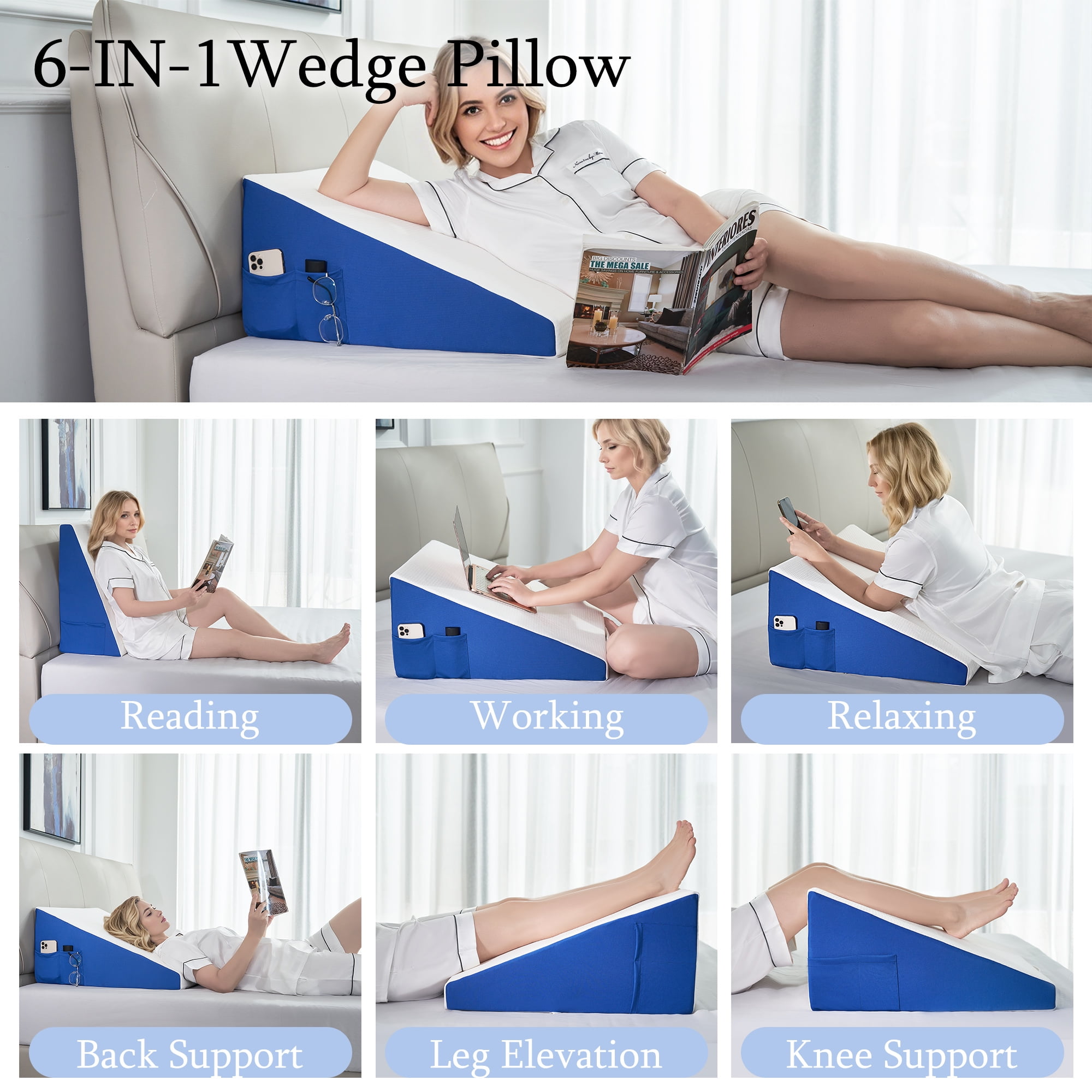 Jakoola Wedge Pillow for Sleeping and Back Support,Leg Elevation Pillow for Relief and After Surgery, White
