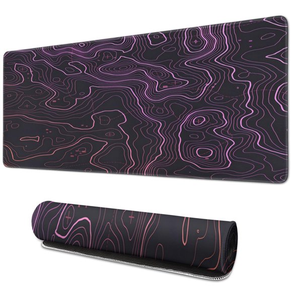 Pink Line Mountain Topographic Map mousepad Gamingwaterproofwashable Line Series for Office Home Work Gaminggaming Mouse PadRubber Base Mousepad with Stitched Edges 31.5x11.8inches