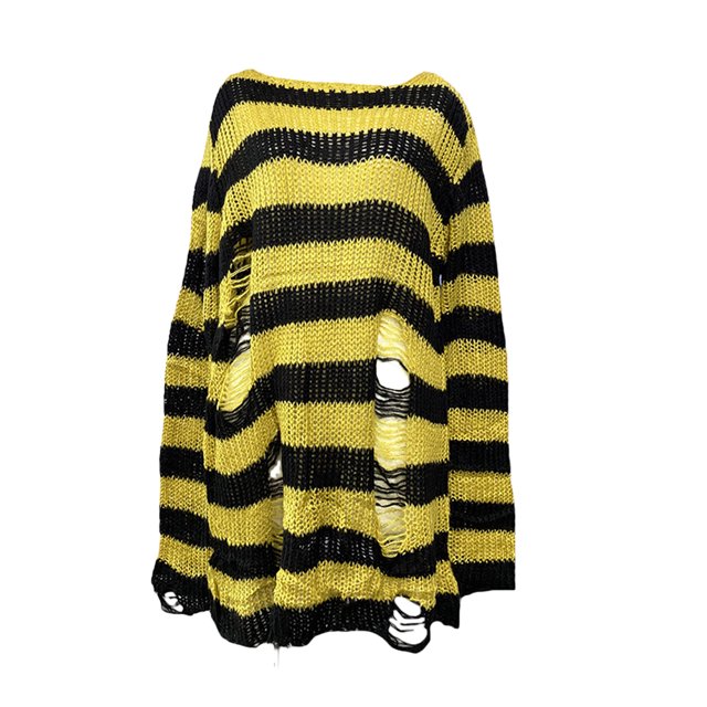 xiaxaixu Chemise Ajourée pour Femmes Col Rond Tricot Rayé Hauts Décontractés