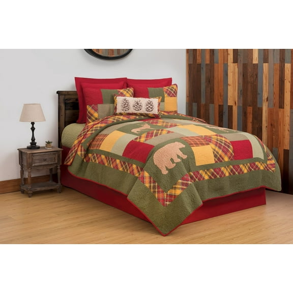 Buckley Deer Bear Green Cabin Lodge Full/Queen 3 Piece Bedding Bedspread Coverlet Quilt Set