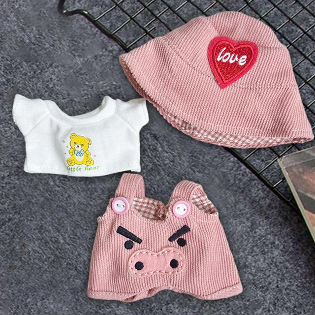 Ropa de muñeca de peluche Hugo 15 cm Pantalones con tirantes y camiseta de moda