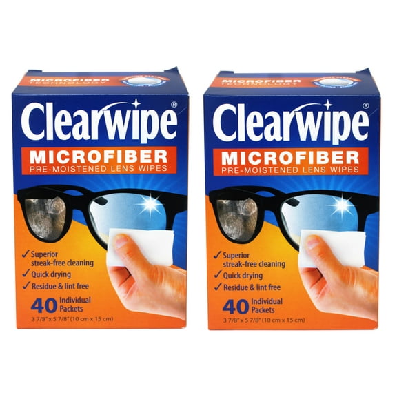 2 Pack - ClearWipe Microfiber Pre-Moistened Lens Wipes, 40 Individual Packets