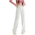 thumbnail image 4 of Vaqueros adelgazantes de terciopelo, pantalones anchos de pierna recta de cintura alta, pantalones hasta el suelo para mujer, 4 of 5