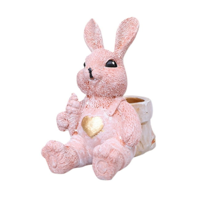 Figura de conejo de Pascua, adorno de escritorio, linda estatua de conejo de resina, regalo de Pascua para Rosa