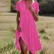 thumbnail image 2 of Vestido Corto de Manga Larga para Mujeres Color Sólido Cuello en V Suelto Cómodo, Vestido de Moda de Malla para Fiesta Y Ocasional, 2 of 8