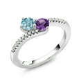 thumbnail image 2 of Gem Stone King 925 Sterling Silver Blue Zircon and Purple Amethyst Bypass Ring for Women (0.99 Cttw, Gemstone December Birthstone, Round 4MM, Available in Size 5, 6, 7, 8, 9), 2 of 4