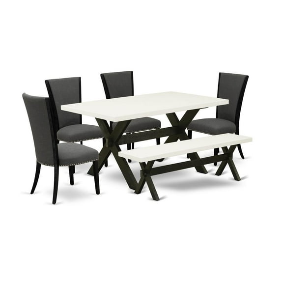 East West Furniture X-Style 6-piece Wood Kitchen Table Set in Black