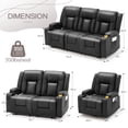 thumbnail image 6 of YODOLLA 3 Pieces Leather Recliner Sofa Set with Swivel Massage Chair, Modern Manual Control Couch Set Overstuffed Reclining Sofa Home Theater Seat RV Sofa Set w/Side Pockets&Cup Holders, Black, 6 of 7