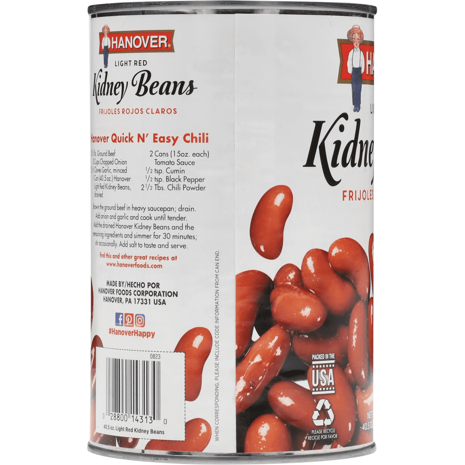 Hanover Redskin Kidney Beans Light Red, 40.5 oz Can – Family-Size Seasoned Beans for Chili, Rice, and Hearty Sides
