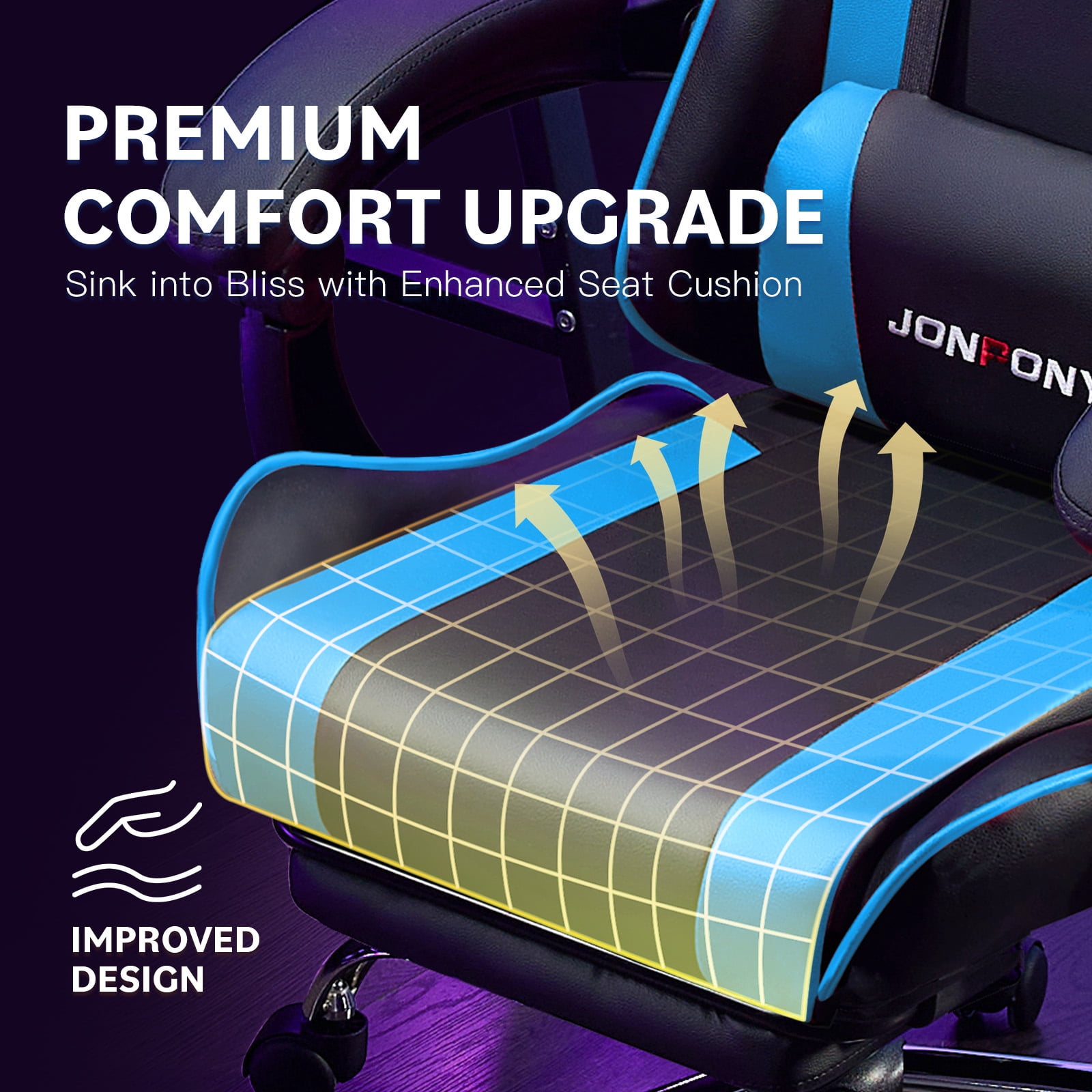 JONPONY Big and Tall 400LBS Gaming Chair, Ergonomic Design, Gamer Chair PU Leather with Footrest and Lumbar Support, High Back Office Chair Support 8 Hours Long Sitting, Computer Chair,Black Blue
