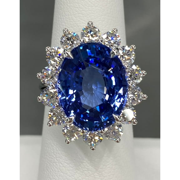 Flawless Lab 7.3 Ctw Blue Sapphire Ring Princess Diana Inspired Statement Ring