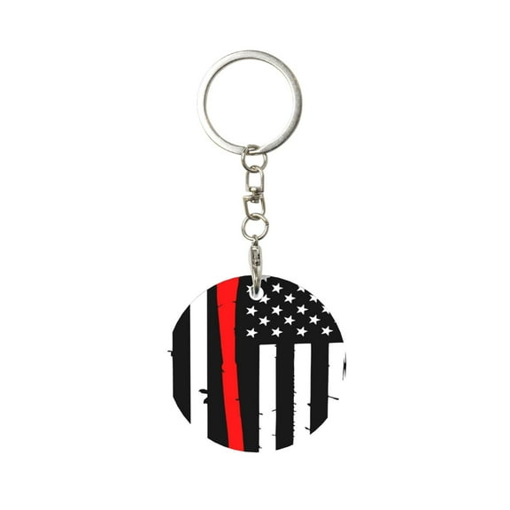 Naloa Firefighters USA Flag Print Round Keychain Keychain Key Ring, Key Tag, Key Chain Bulk for Gift Accessories (Round)