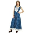 thumbnail image 1 of Bimba Women Blue Cotton Anarkali Kurti Long Maxi Kurta Sleeveless Casual Wear, 1 of 8